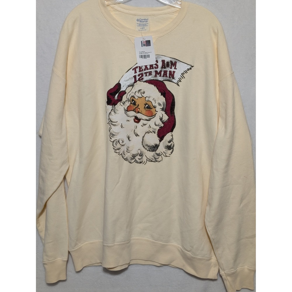 Texas A&M 12th Man Santa Sweatshirt Comfort Wash Hanes Cream Large NWT